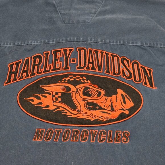 Harley Davidson Shirt Mens M Blue Road Hog Embroidered Motorcycle Bike Button Up - Picture 7 of 10